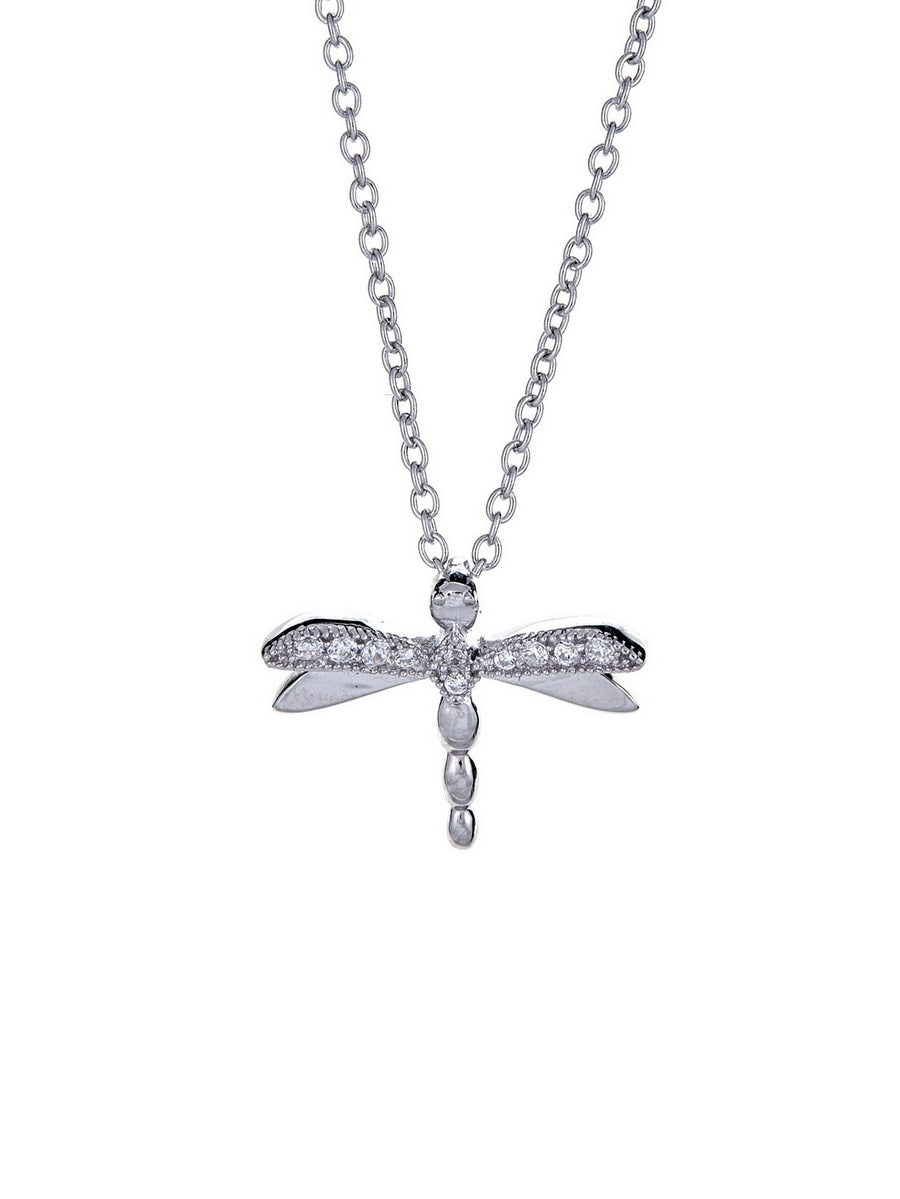 925 Silver CZ Pave Dragonfly Pendant