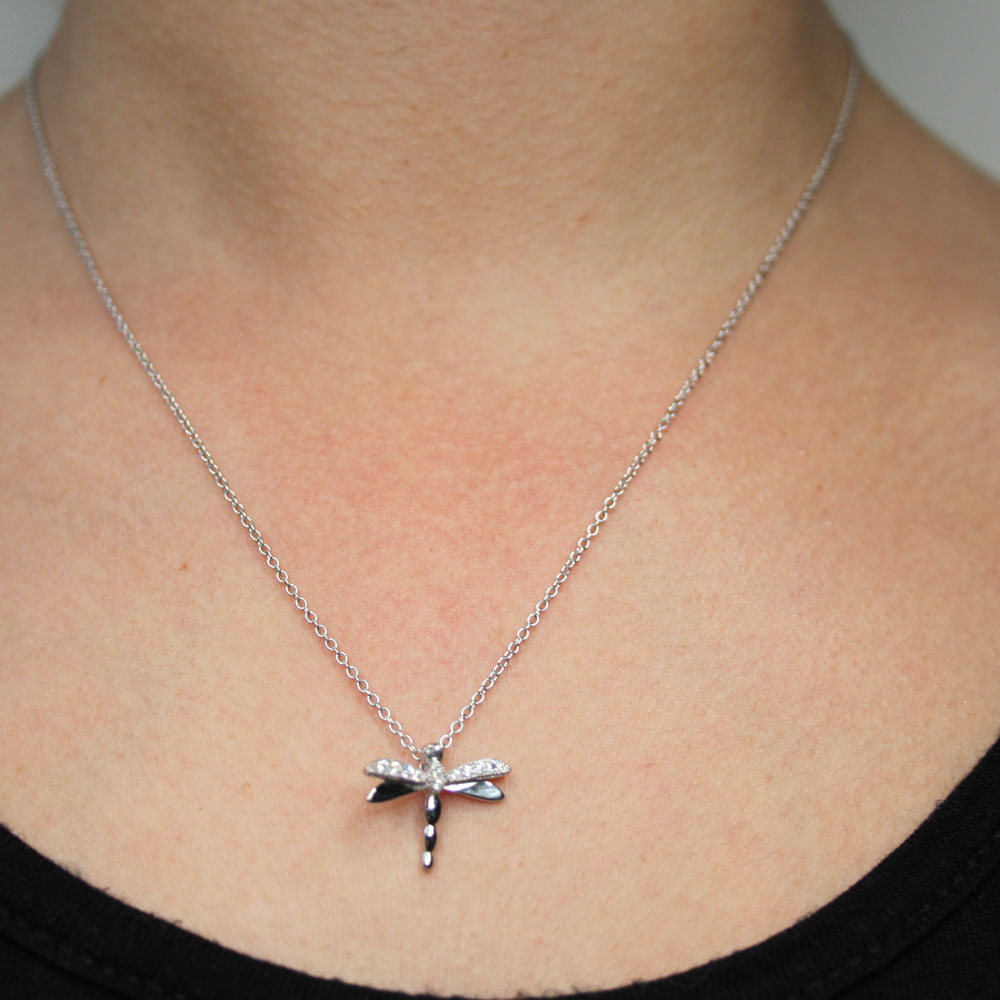 925 Silver CZ Pave Dragonfly Pendant