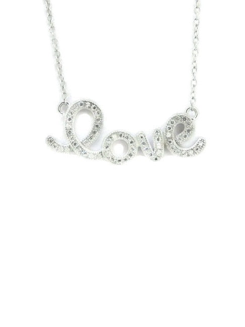 925 Sterling Silver CZ Love Necklace