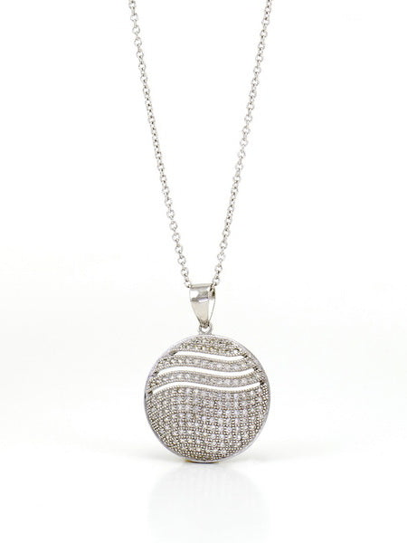 925 Sterling Silver CZ Pave Round Necklace