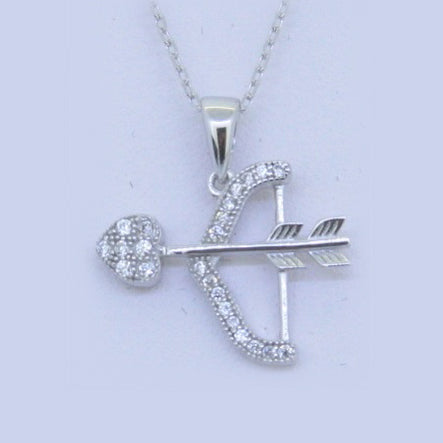 925 Silver CZ Bow and Arrow Necklace