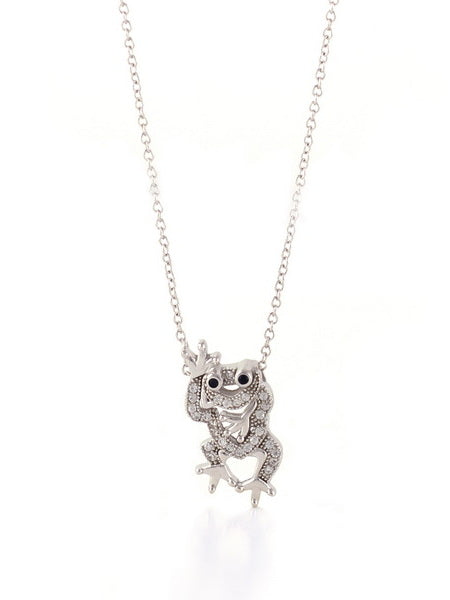 925 Sterling Silver CZ Pave Frog Pendant