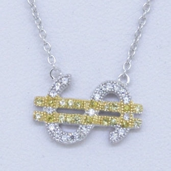 925 Silver CZ Pave Dollar Sign Necklace