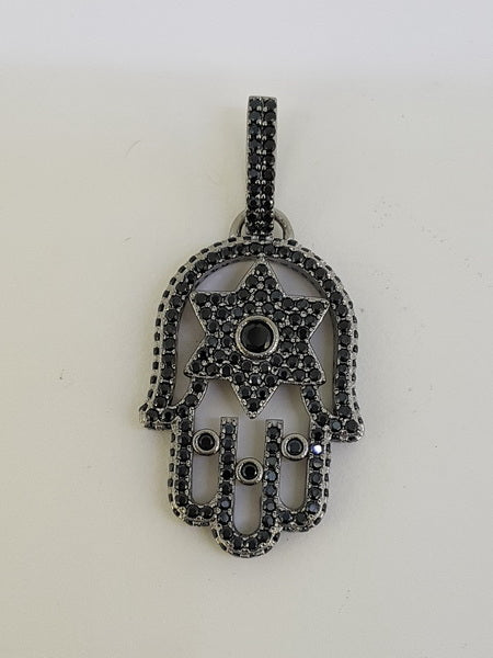 925 Sterling Silver CZ Hamsa Pendant