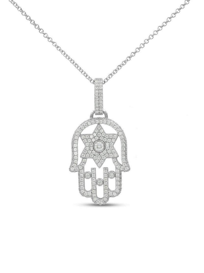 925 Sterling Silver CZ Hamsa Pendant