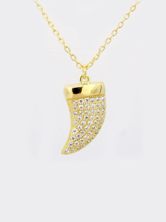 925 Silver Pave Tiger Tooth Necklace