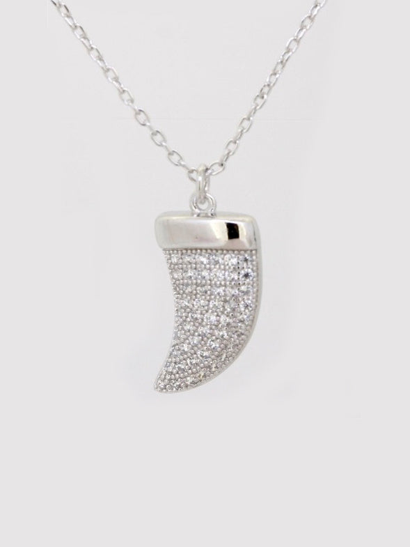 925 Silver Pave Tiger Tooth Necklace