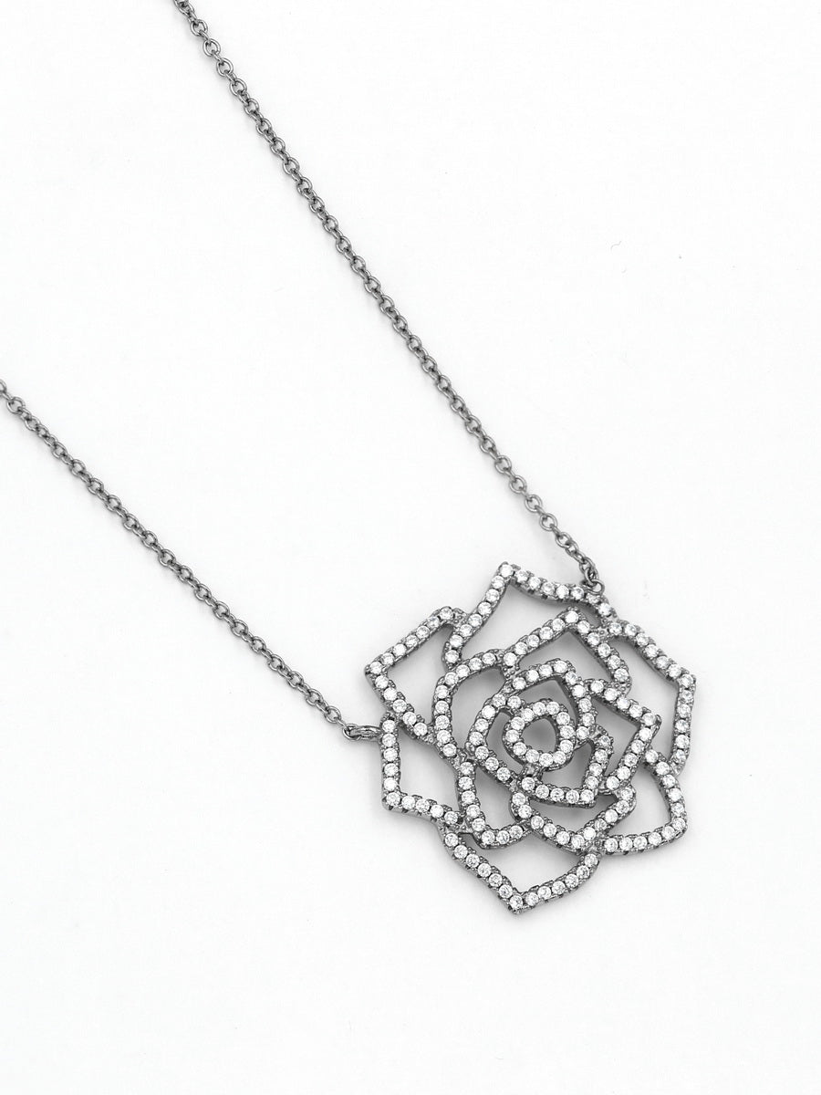 925 Sterling Silver CZ Flower Necklace