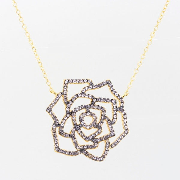 925 Sterling Silver CZ Flower Necklace