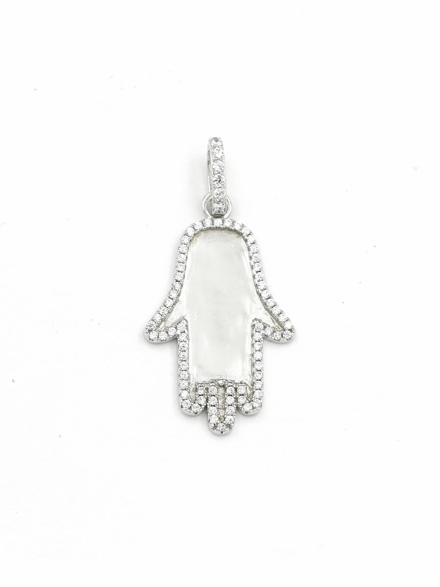925 Sterling Silver CZ Hamsa Pendant