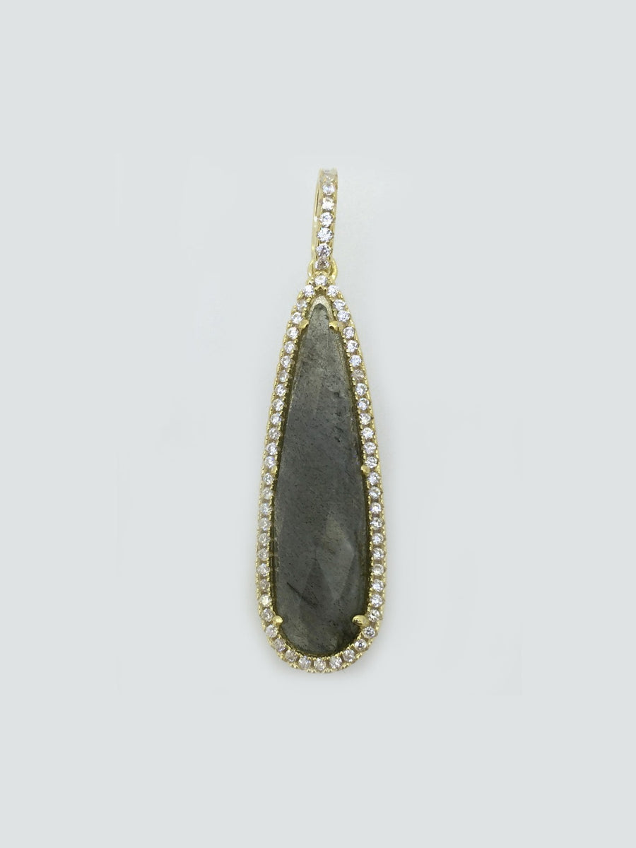 925 Sterling Silver CZ Natural Stone Pendant