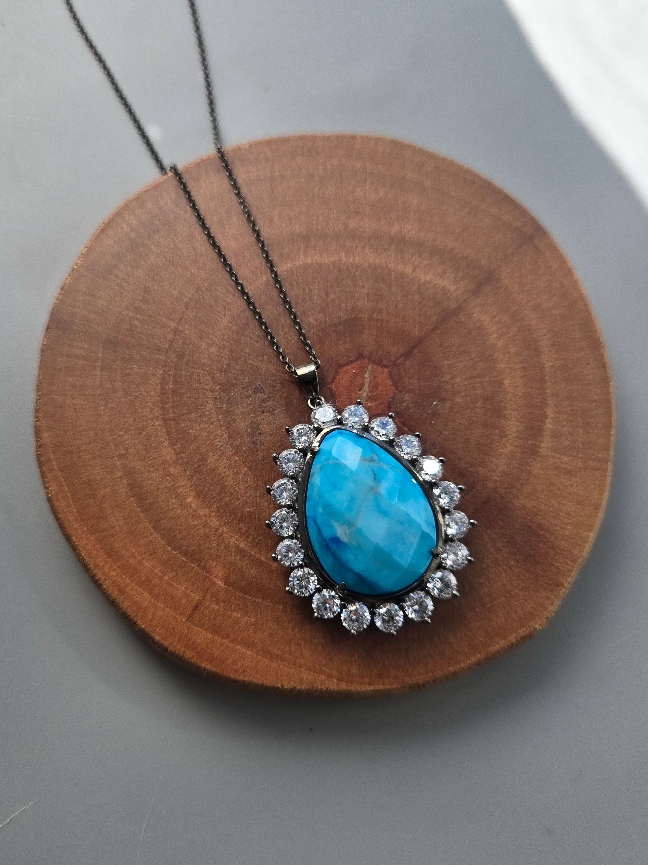 925 Silver Tear Drop Natural Stone Necklace