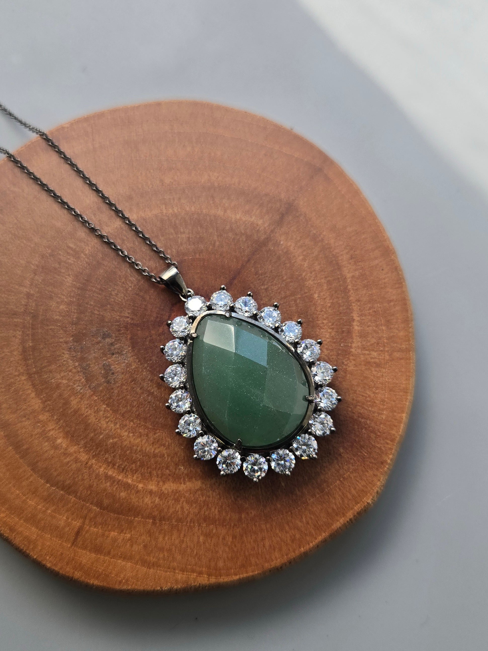 925 Silver Tear Drop Natural Stone Necklace