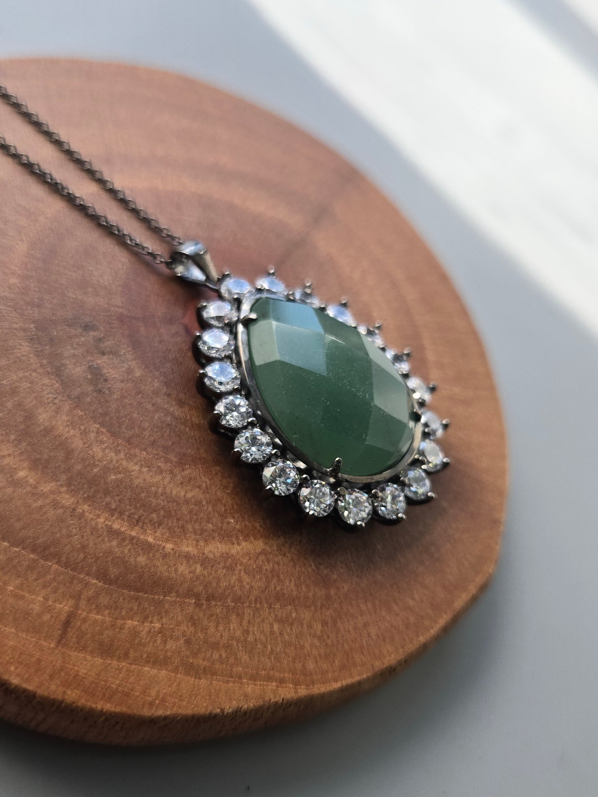925 Silver Tear Drop Natural Stone Necklace