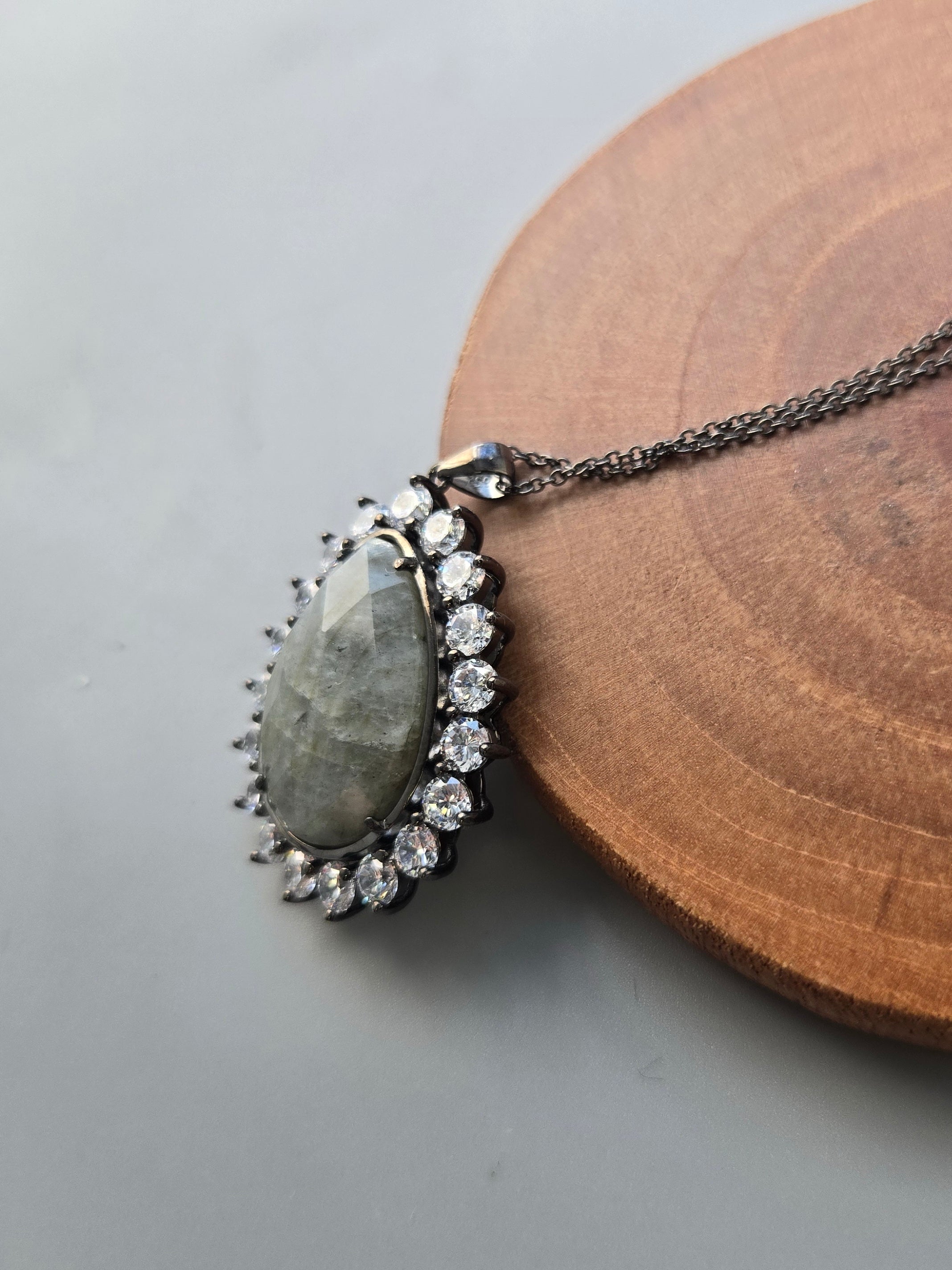 925 Silver Tear Drop Natural Stone Necklace