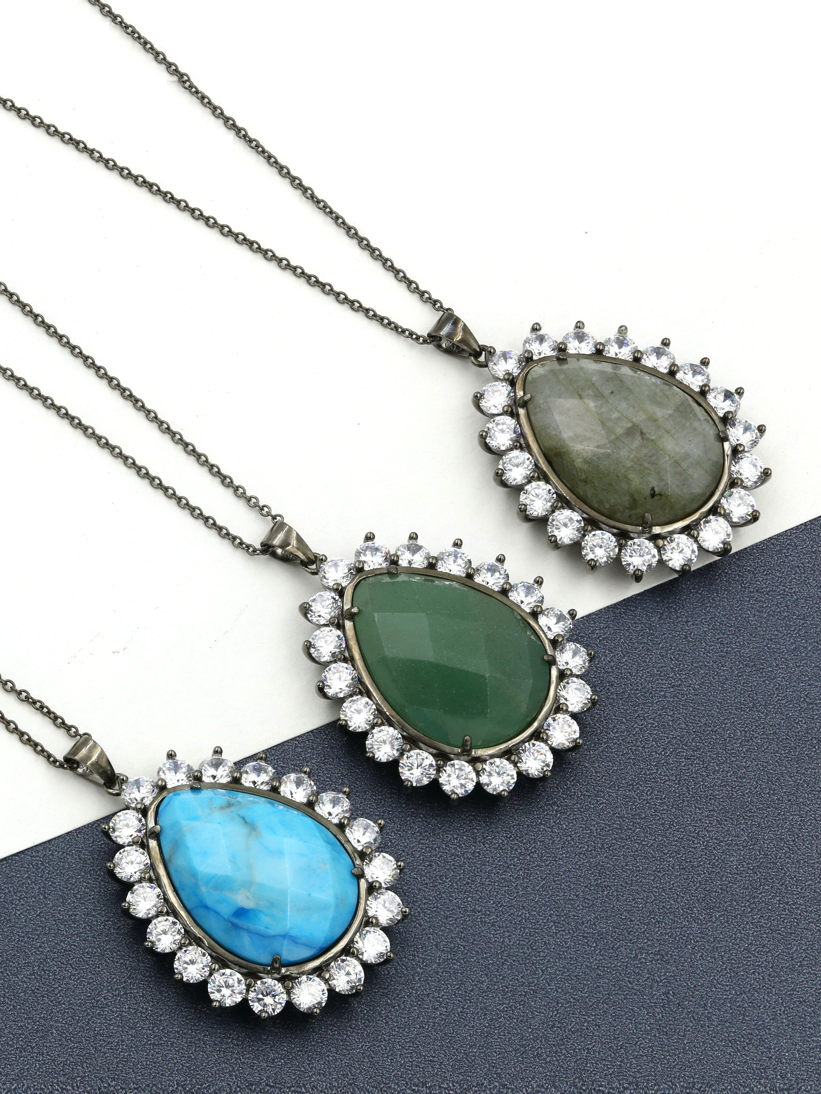 925 Silver Tear Drop Natural Stone Necklace
