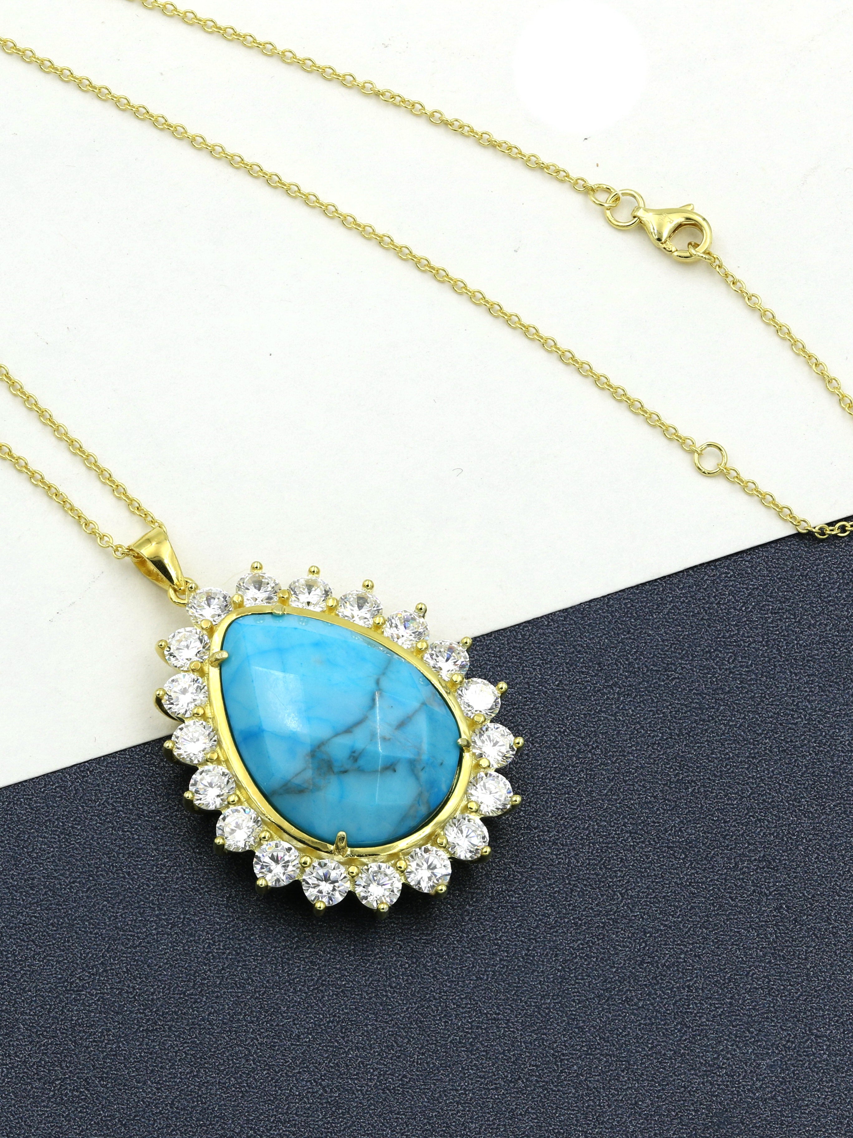 925 Silver Tear Drop Natural Stone Necklace