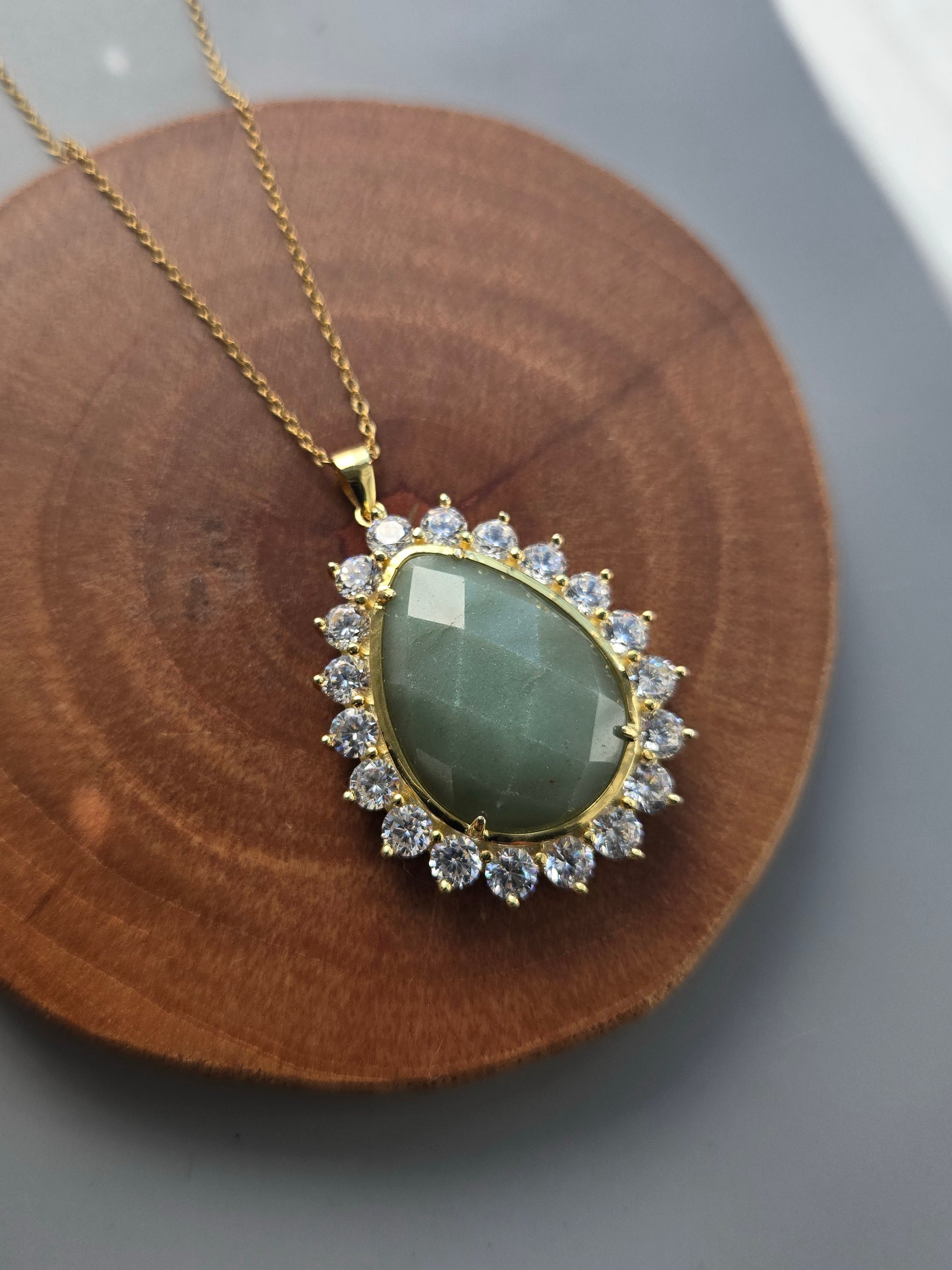925 Silver Tear Drop Natural Stone Necklace