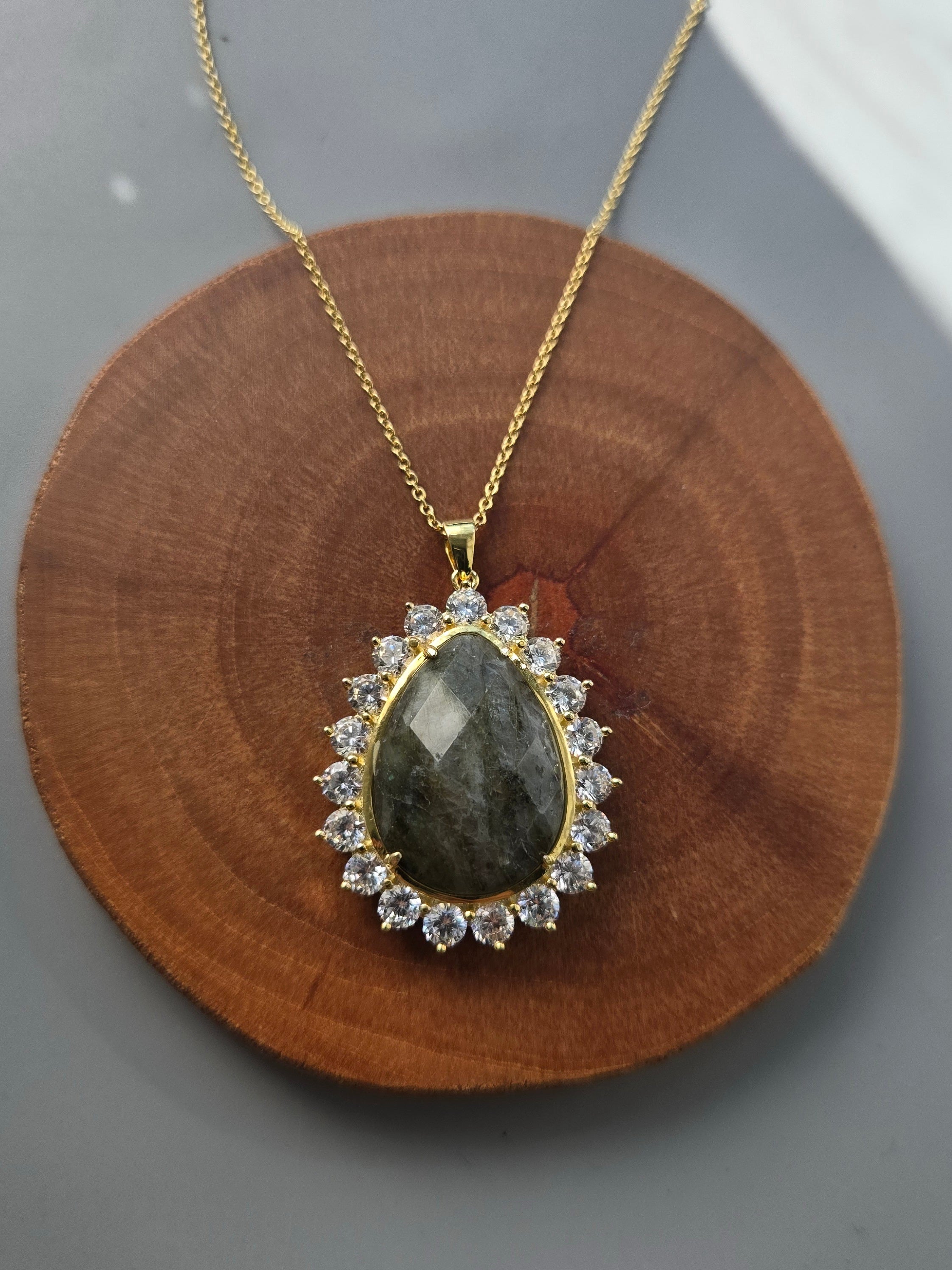 925 Silver Tear Drop Natural Stone Necklace
