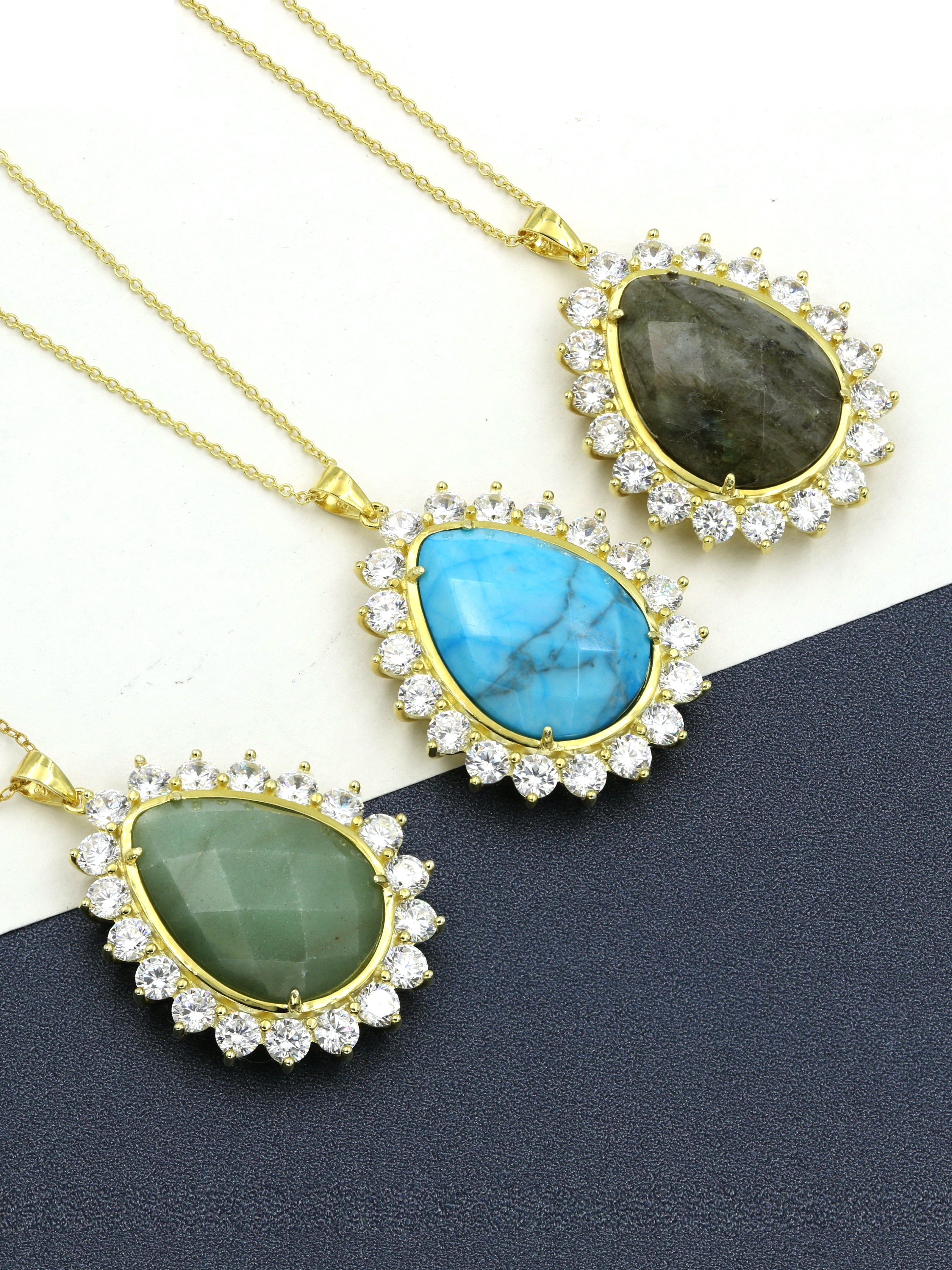 925 Silver Tear Drop Natural Stone Necklace