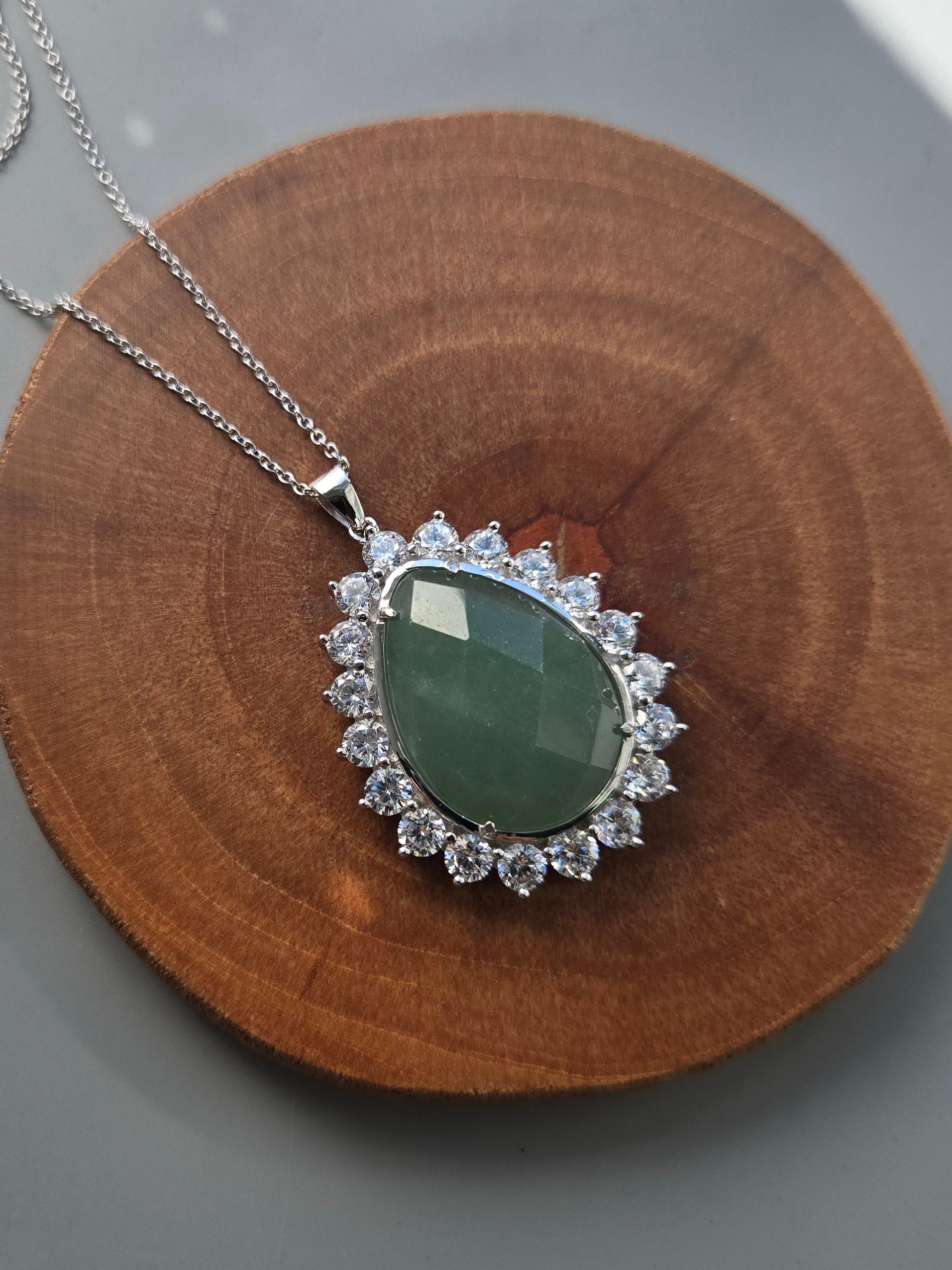 925 Silver Tear Drop Natural Stone Necklace