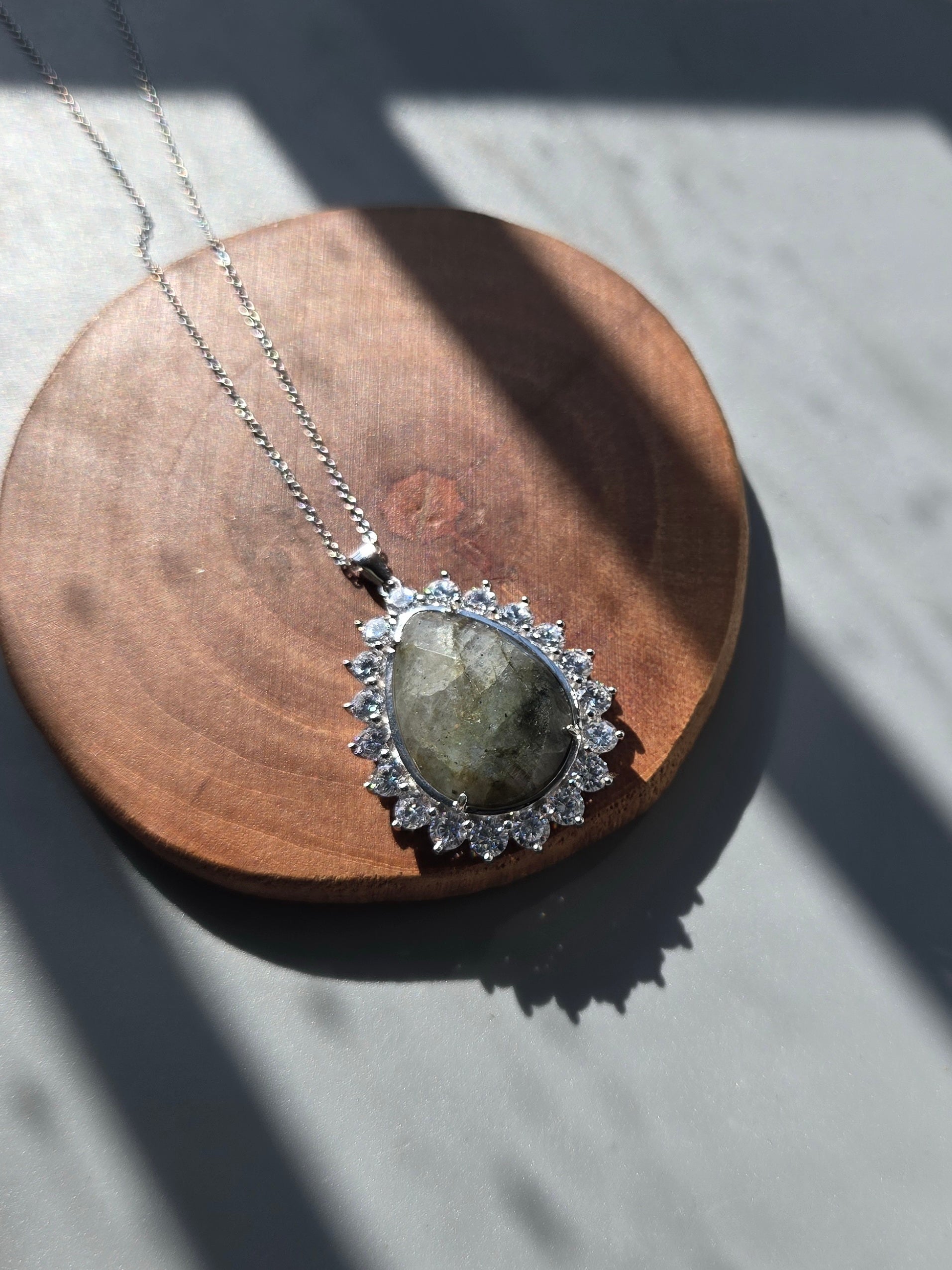 925 Silver Tear Drop Natural Stone Necklace