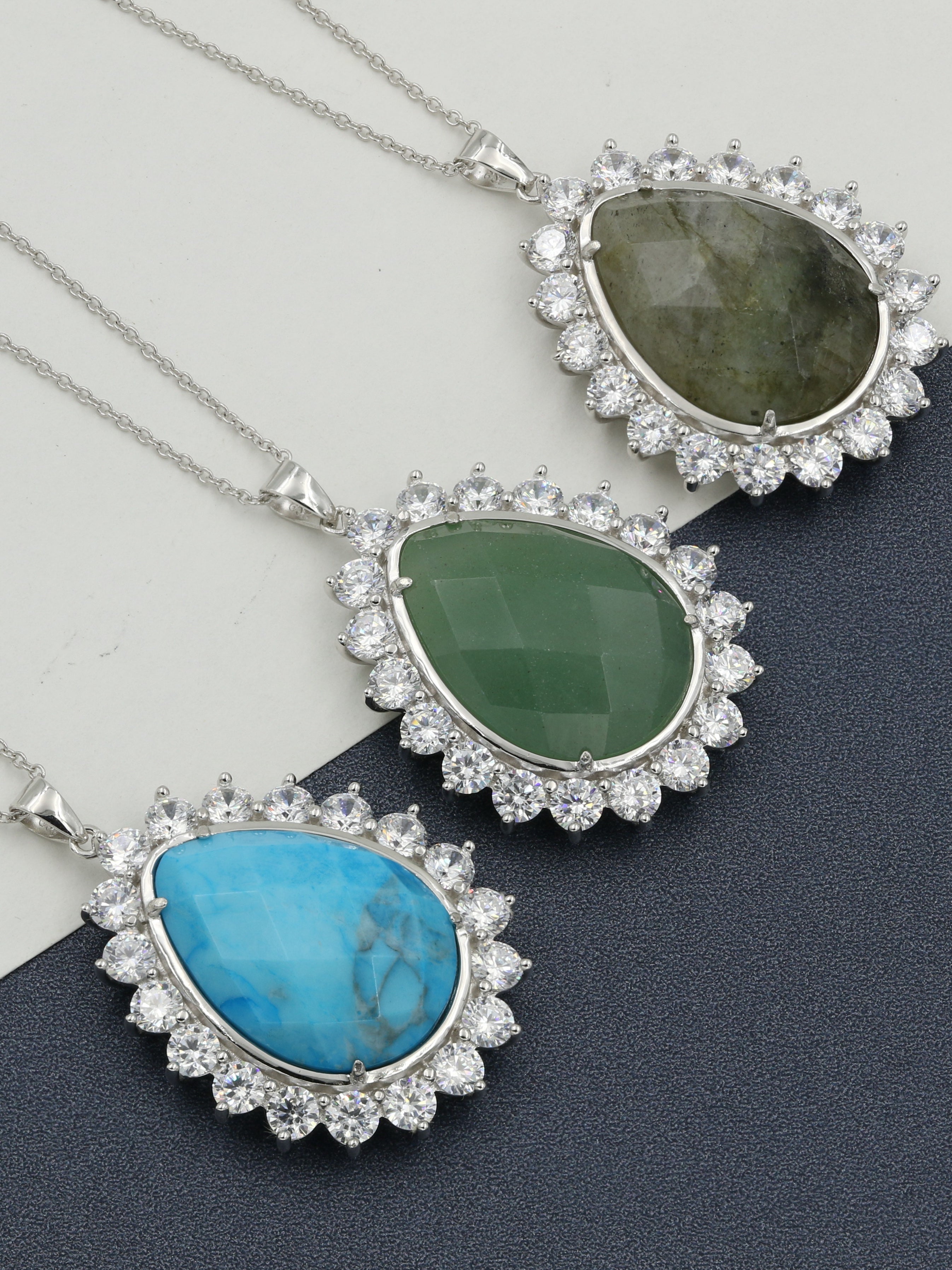 925 Silver Tear Drop Natural Stone Necklace