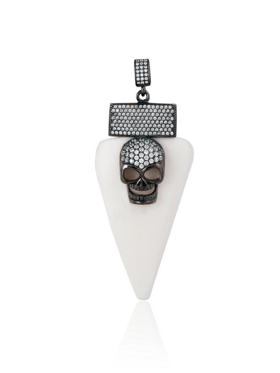 925 Sterling Silver CZ Skull & Bone Pendant