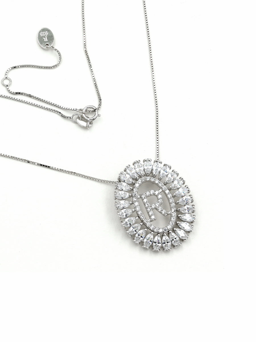 925 Silver CZ Pave lnitial Necklace