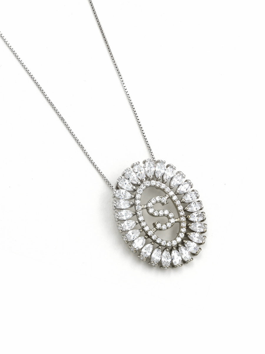 925 Silver CZ Pave lnitial Necklace