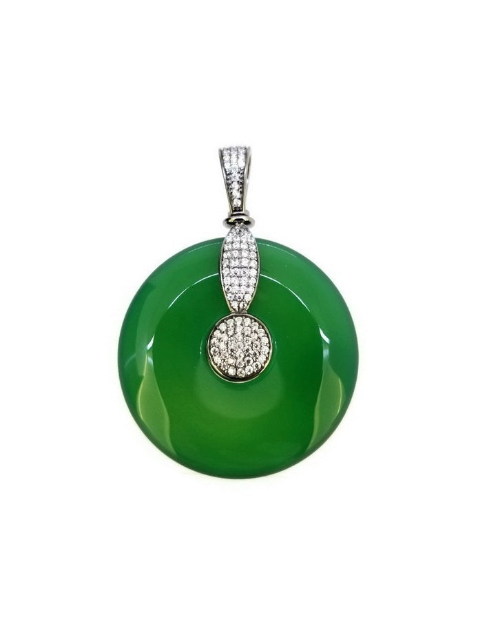 925 Sterling Silver CZ Green Agate Pendant