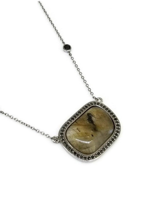 925 Sterling Silver Natural Stone Crystal Necklace