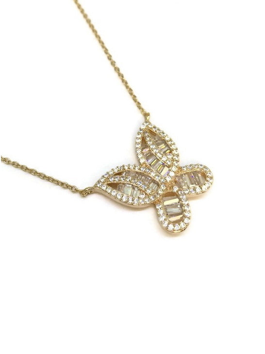 925 Silver baguette CZ Butterfly Necklace