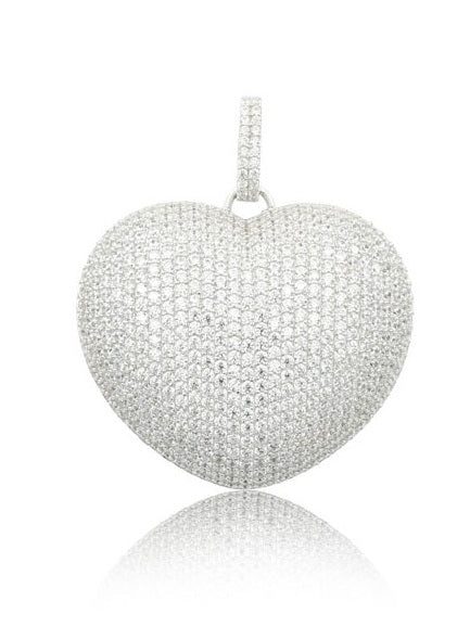 925 Sterling Silver Heart CZ Pave Dome Pendant