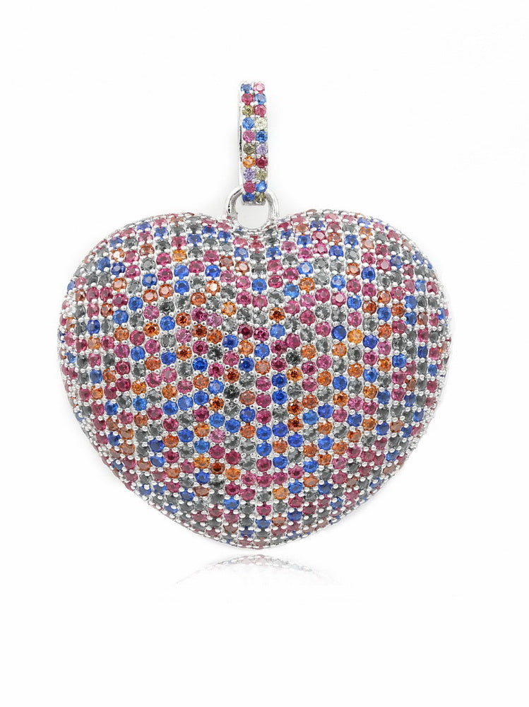 925 Sterling Silver Heart CZ Pave Dome Pendant