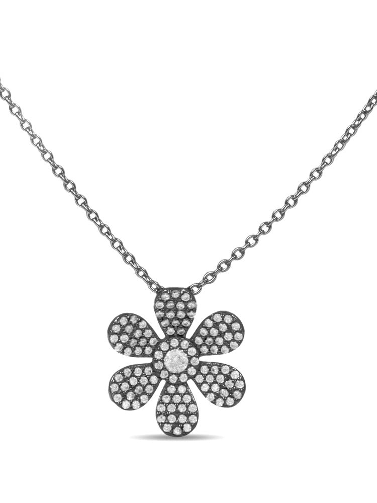 925 Sterling Silver CZ Flower Necklace