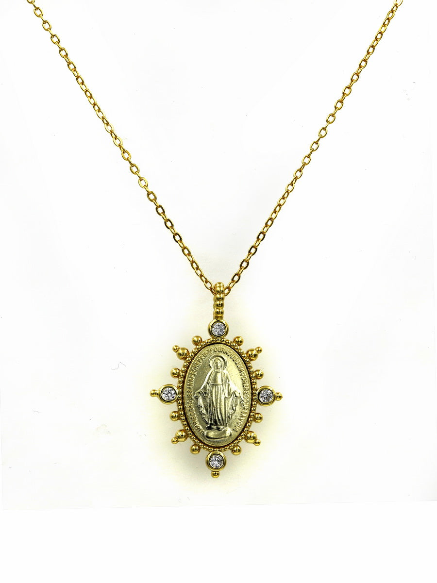 925 Silver CZ Virgin Mary Pendant Necklace