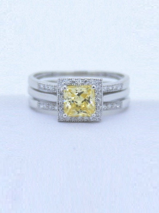 925 Silver CZ Halo Setting Double Stack Ring