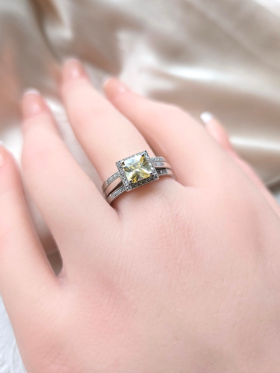 925 Silver CZ Halo Setting Double Stack Ring
