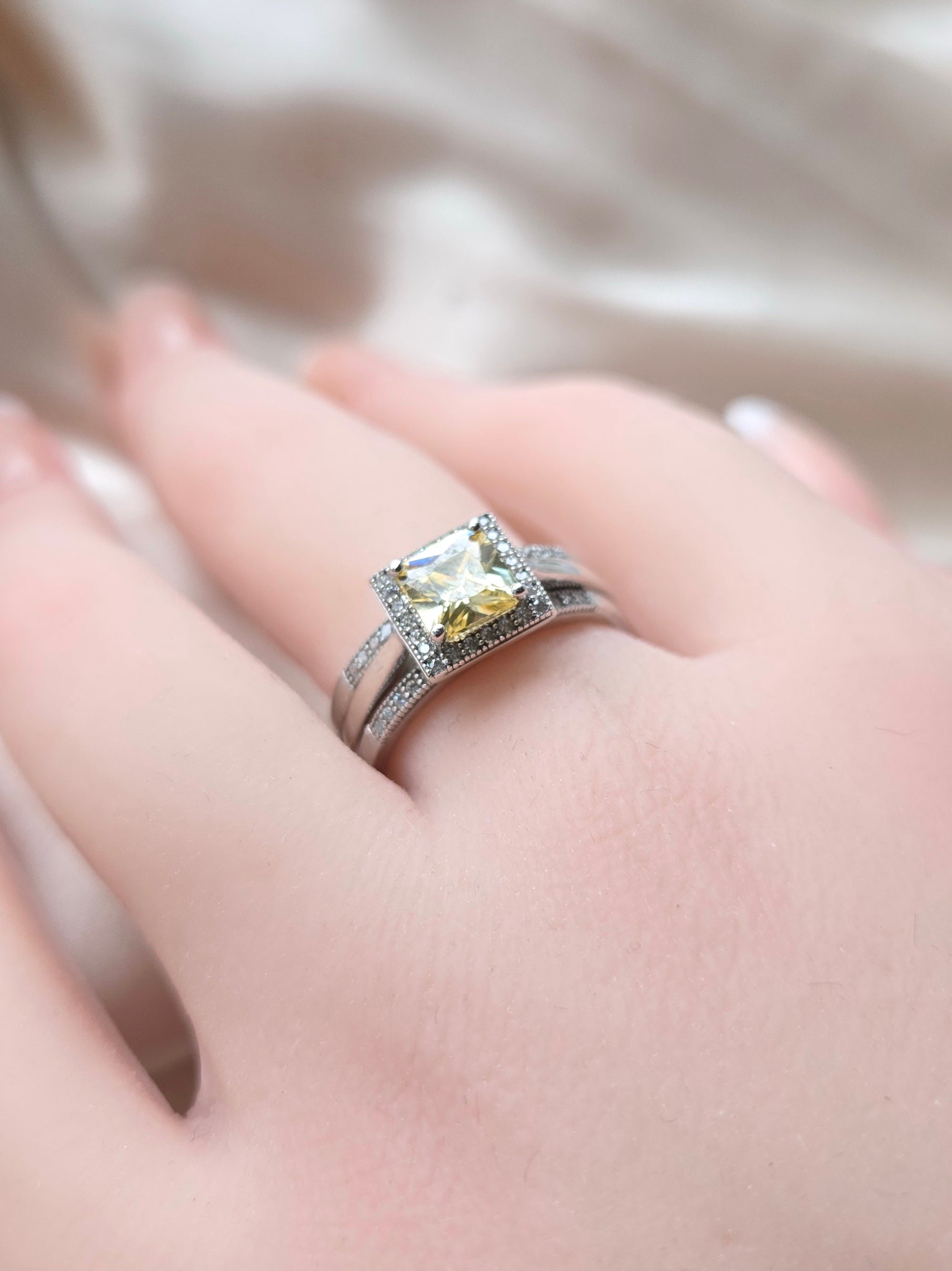 925 Silver CZ Halo Setting Double Stack Ring