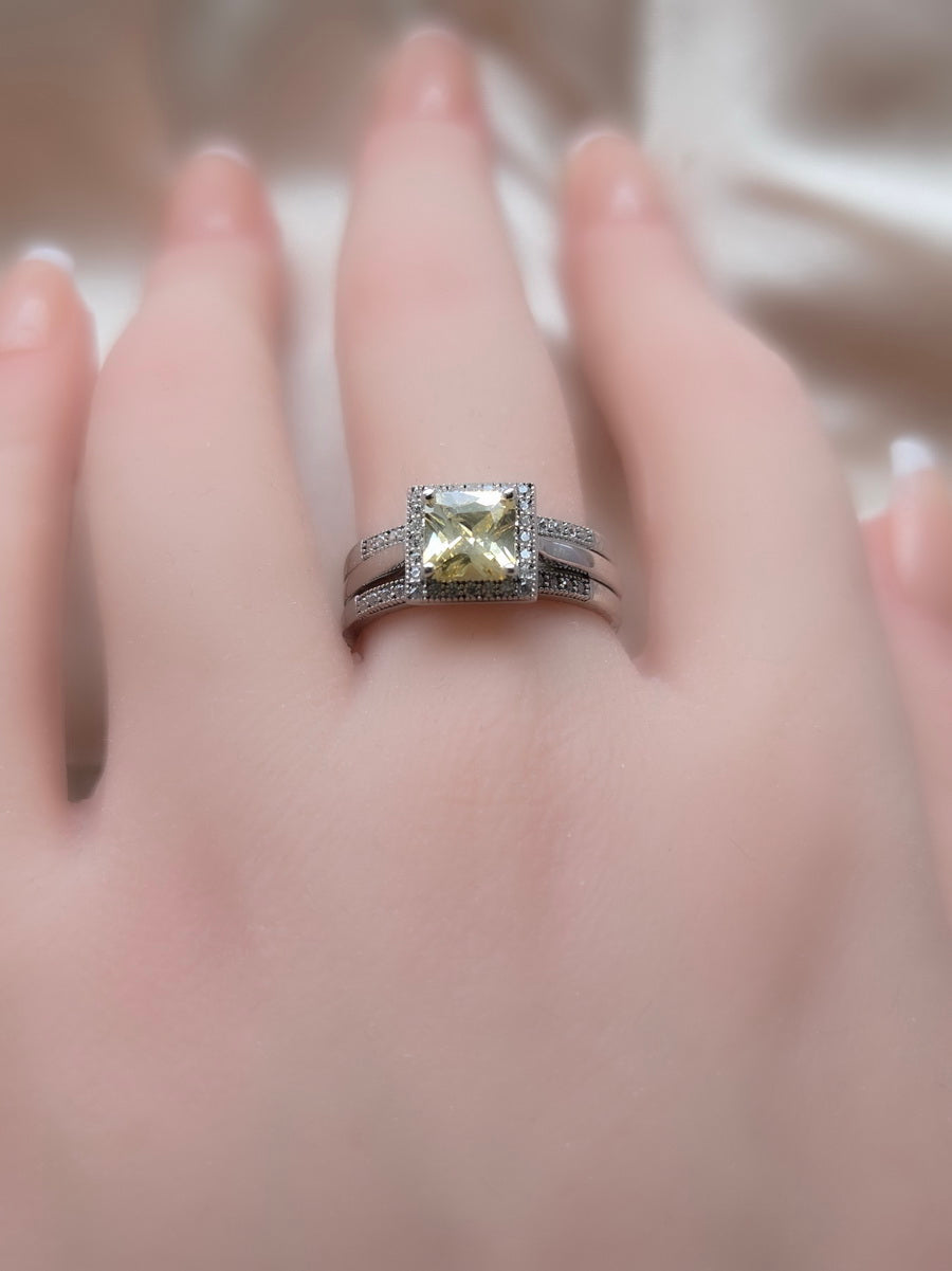 925 Silver CZ Halo Setting Double Stack Ring