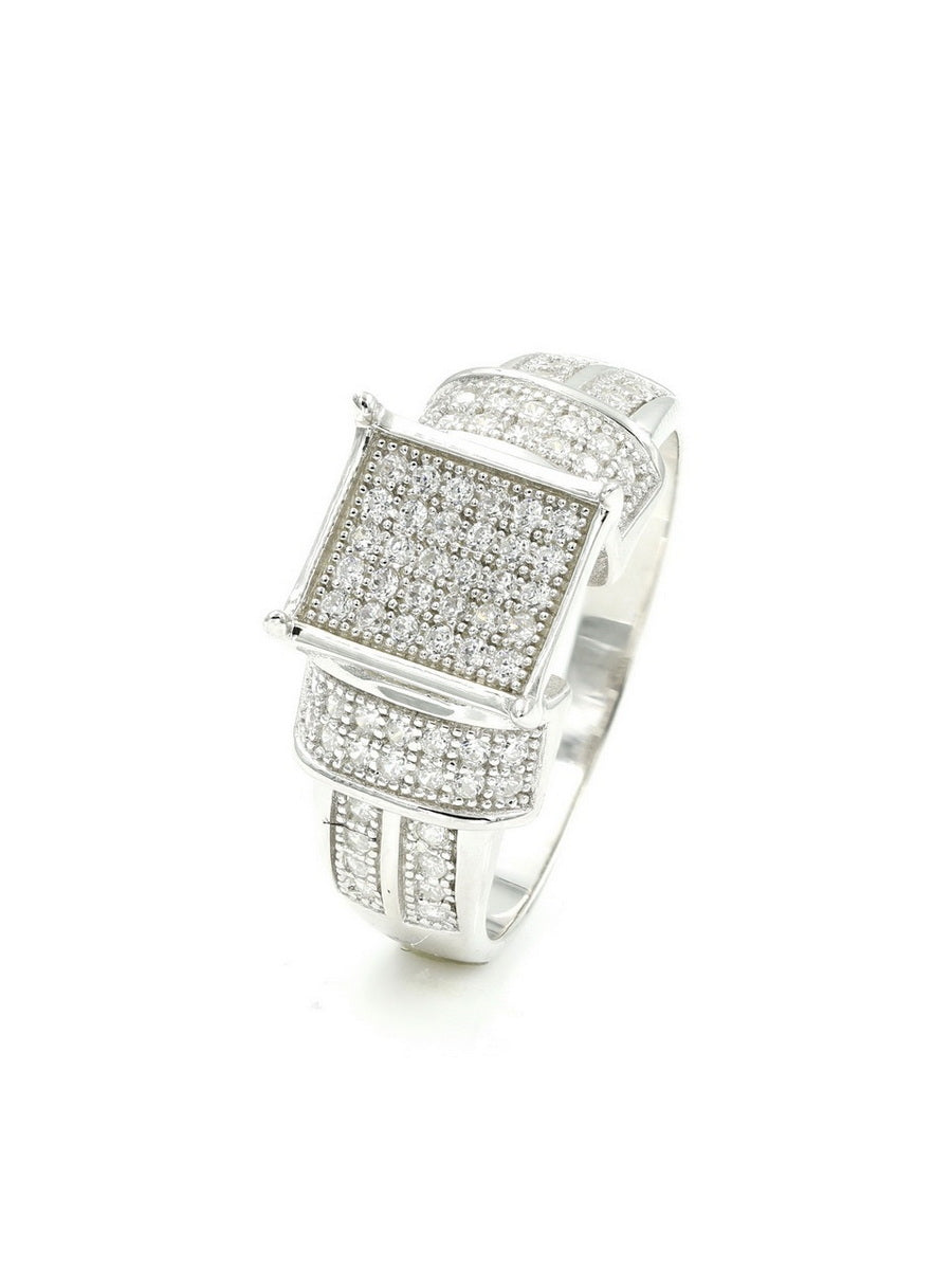 925 Sterling Silver CZ Pave Setting Engagement Ring