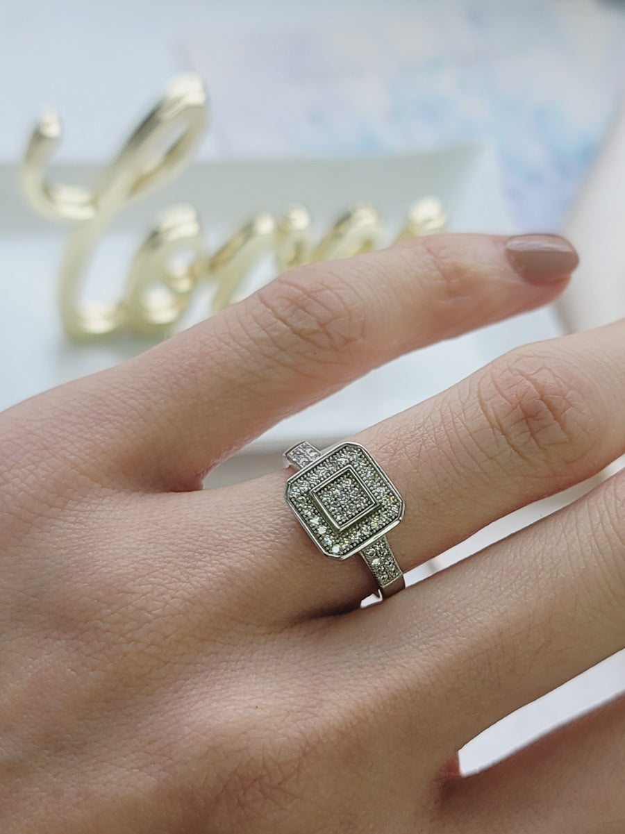 925 Silver Cubic Zirconia  Square Engagement Ring