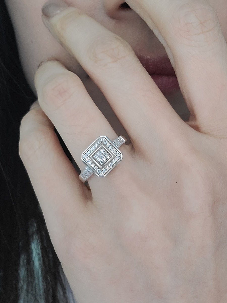 925 Silver Cubic Zirconia  Square Engagement Ring