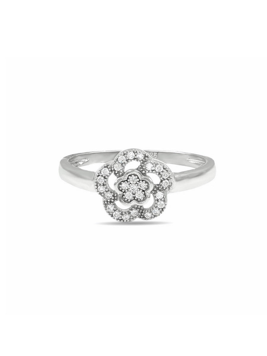 925 Silver Cubic Zirconia Flower Engagement Ring