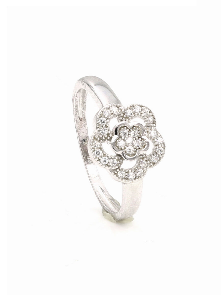 925 Silver Cubic Zirconia Flower Engagement Ring