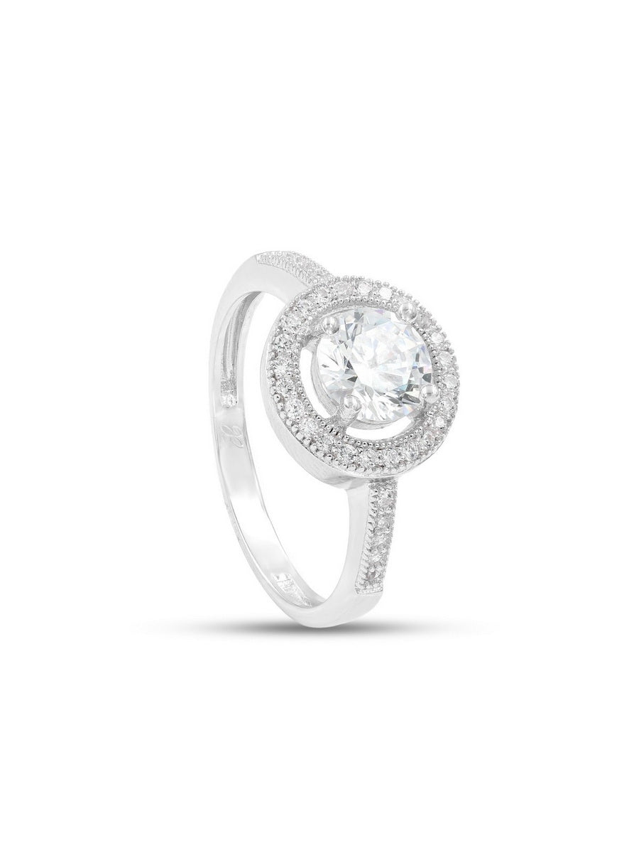 925 Silver Cubic Zirconia Halo Engagement Ring