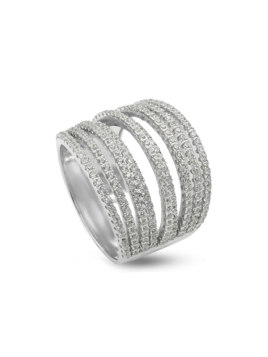 925 Sterling Silver Multi Row Wide Ring