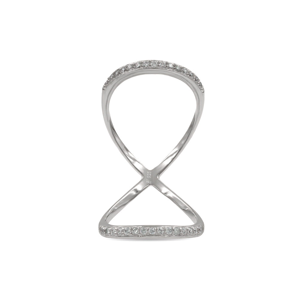 925 Sterling Silver Infinity CZ Double Cross Ring