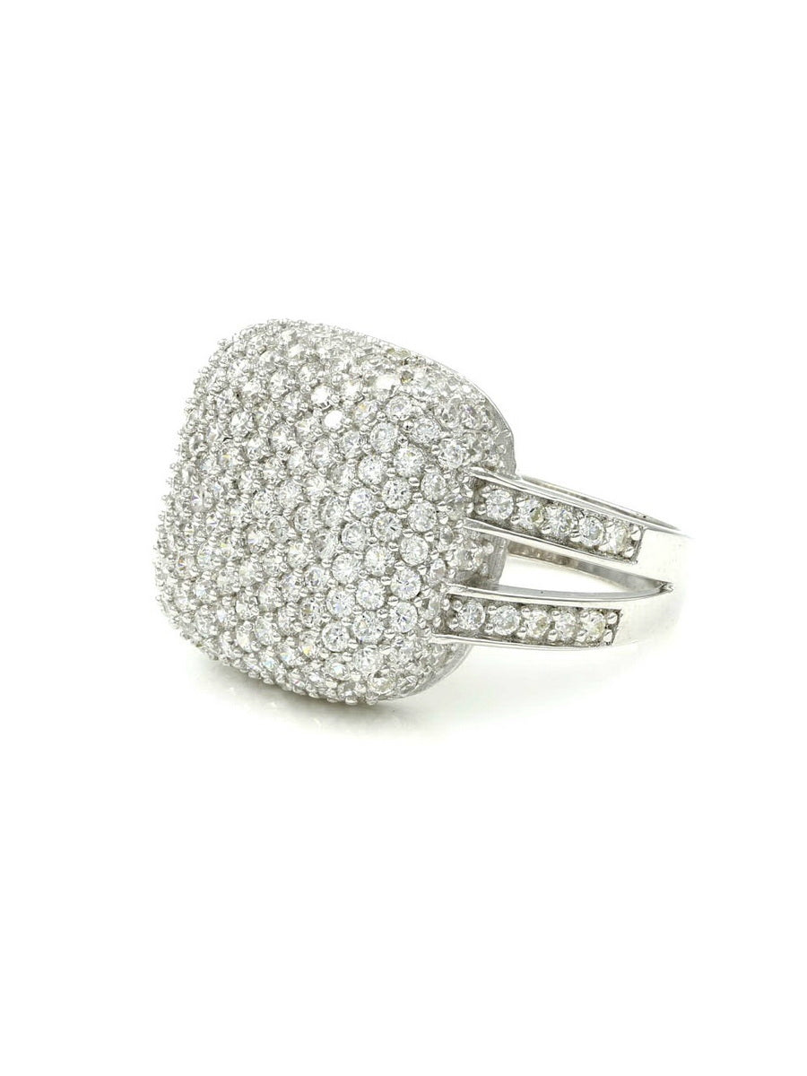 925 Sterling Silver CZ Pave Square Ring